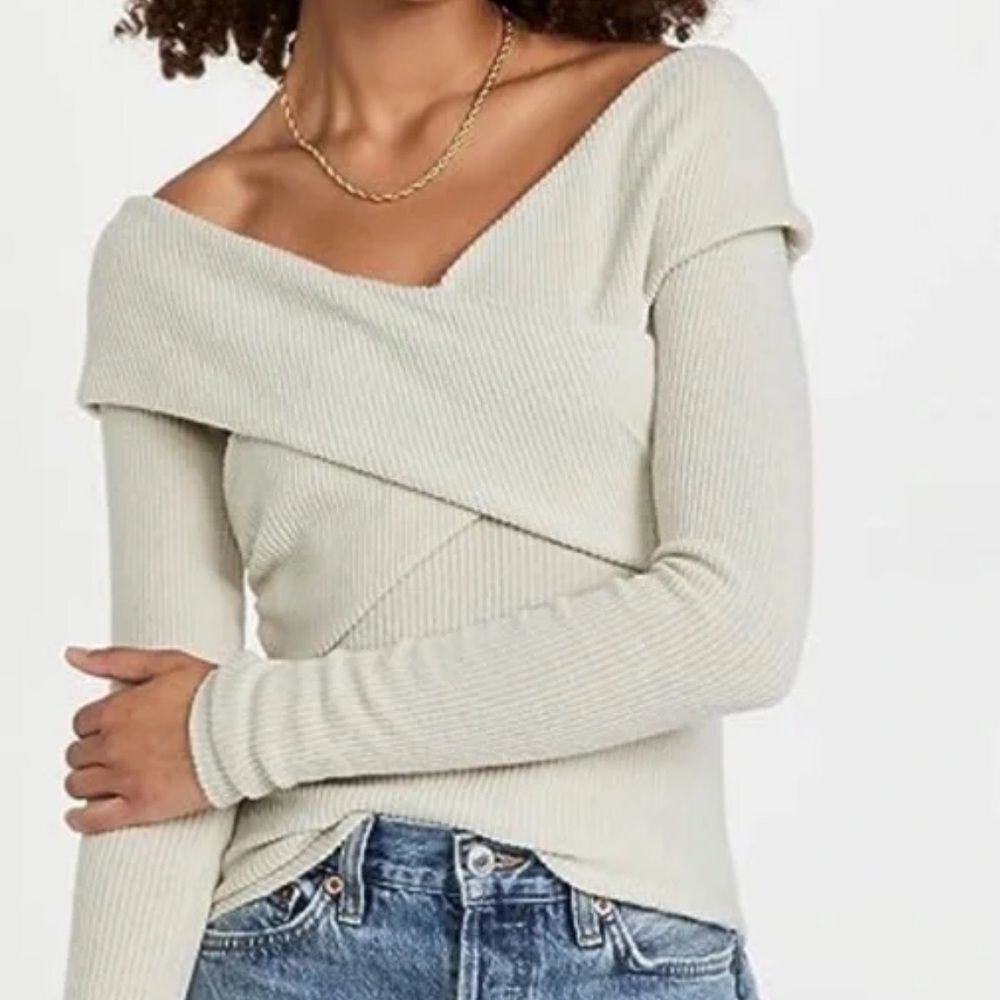 Free People Beige Ribbed Wrap Sweater